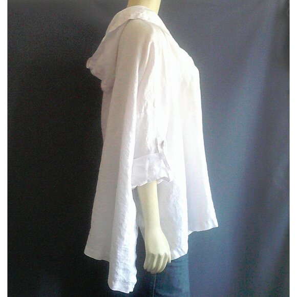 La. Fixsun White 100% linen Open Hoodie Oversized Jacket M - Picture 4 of 8